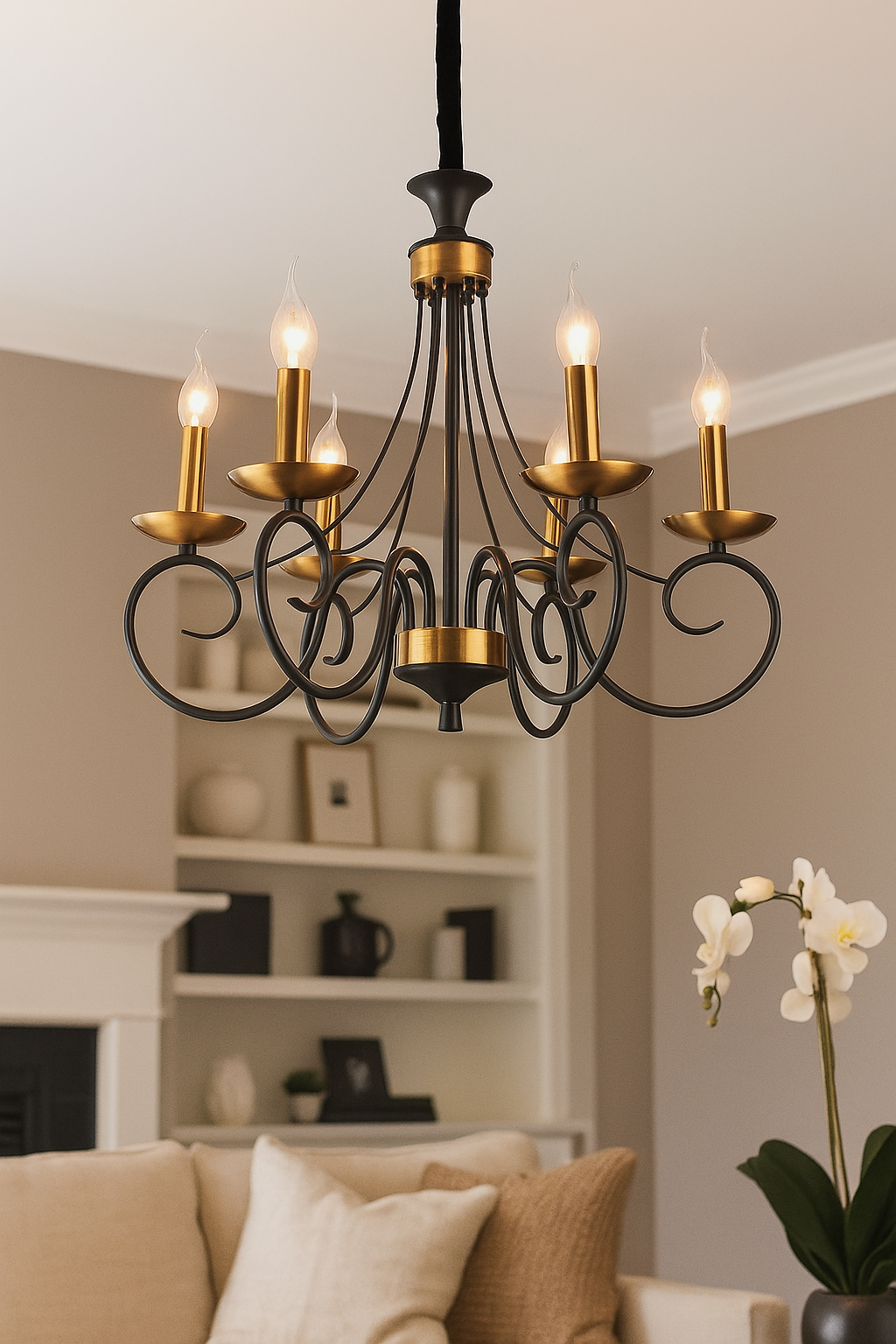 HDC 6-Light Decorative Classic Matt Black & Antique Gold Chandelier