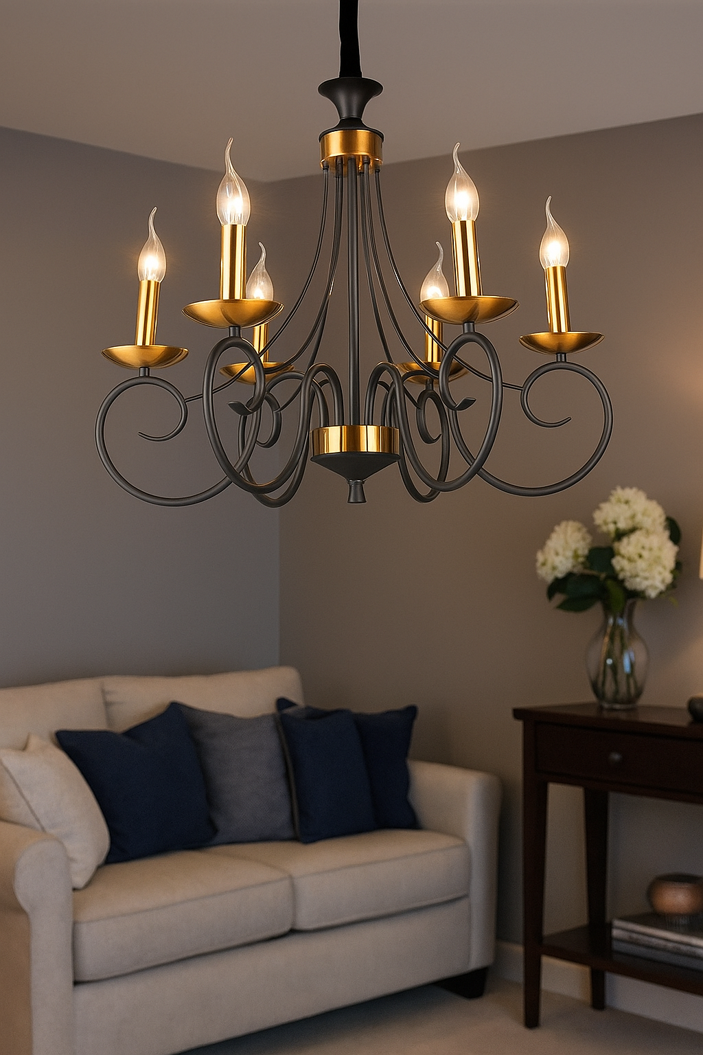 HDC 6-Light Decorative Classic Matt Black & Antique Gold Chandelier