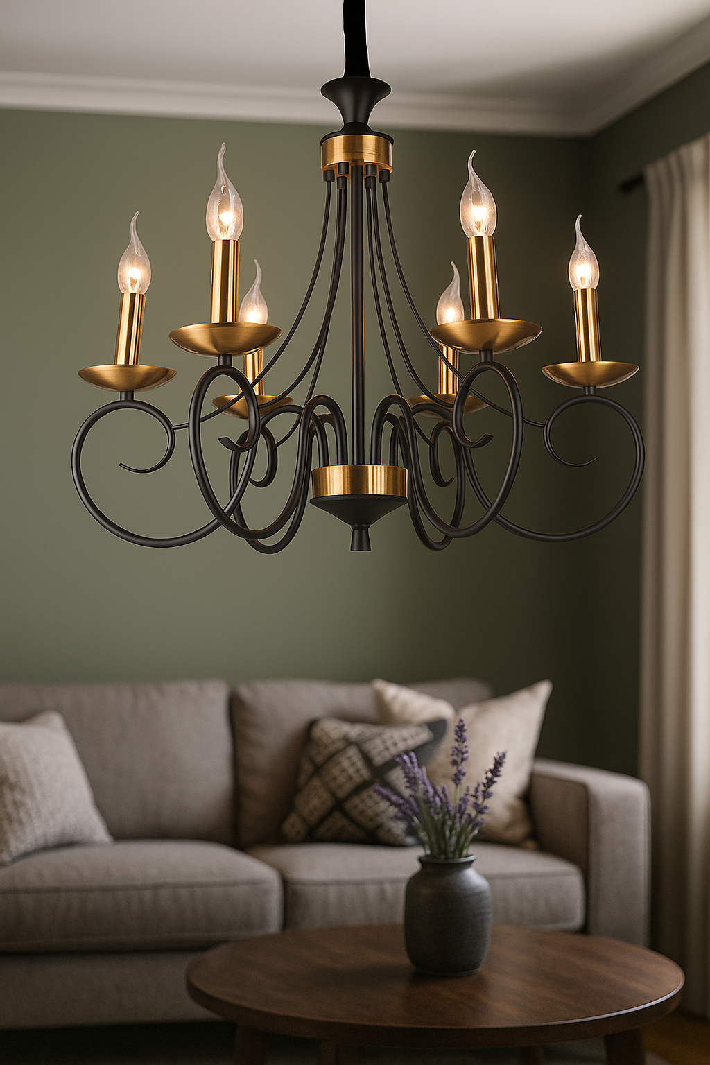 HDC 6-Light Decorative Classic Matt Black & Antique Gold Chandelier