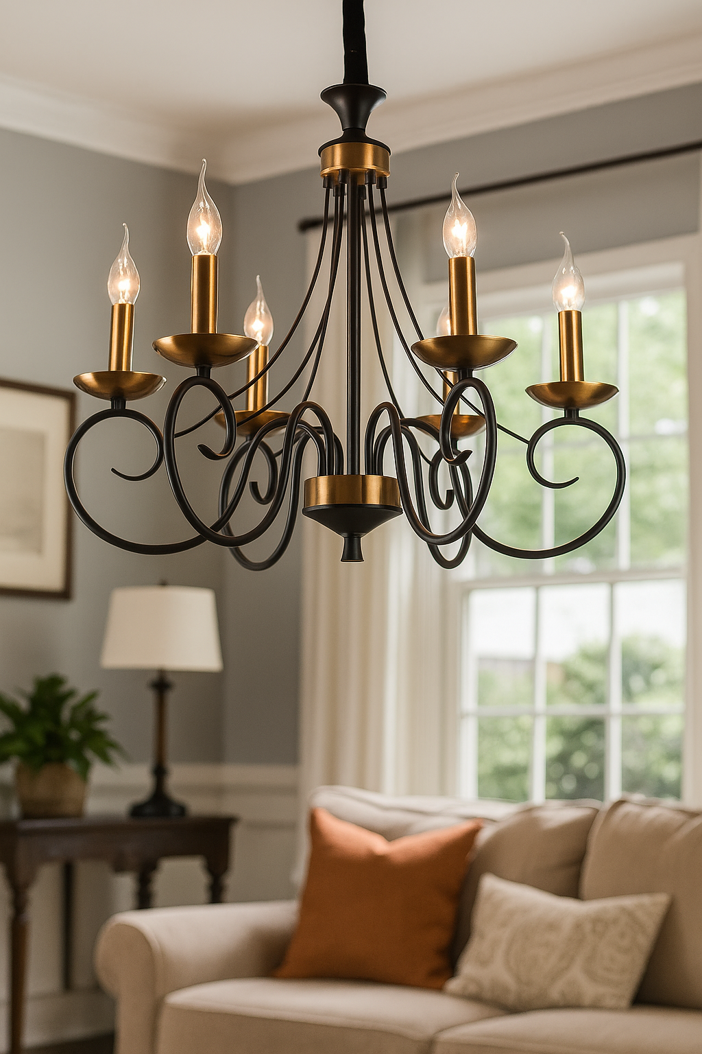 HDC 6-Light Decorative Classic Matt Black & Antique Gold Chandelier