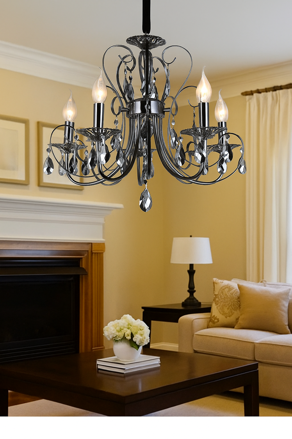 HDC 5-Light Elegant Pearl Black Crystal Chandelier For Living Room