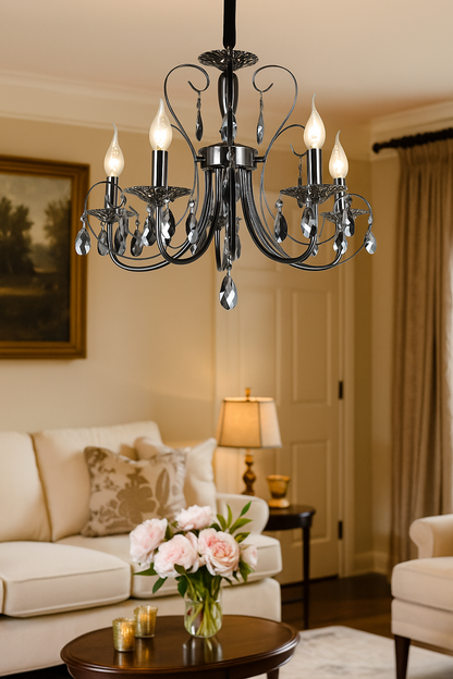 HDC 5-Light Elegant Pearl Black Crystal Chandelier For Living Room