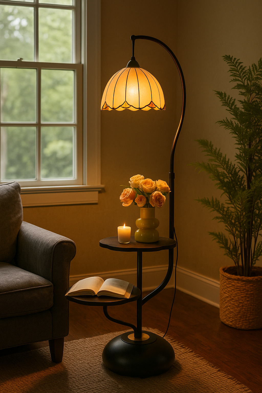 HDC Vintage Bloom Multi-Tier Floor Lamp With Dual Shelves For Living Room