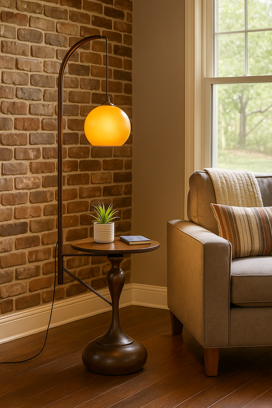 HDC Aura Sphere USB-Enabled Modern Floor Lamp with Integrated Side Table