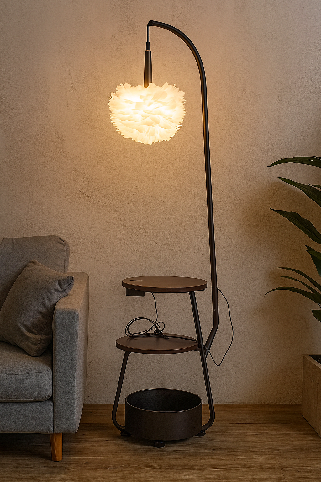 HDC Feather Glow Dual-Shelf Floor Lamp For Living Room