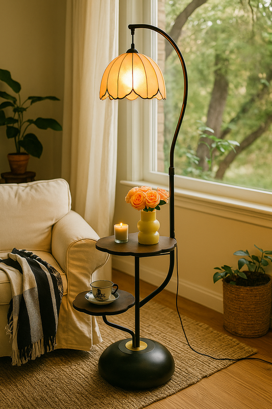 HDC Vintage Bloom Multi-Tier Floor Lamp With Dual Shelves For Living Room