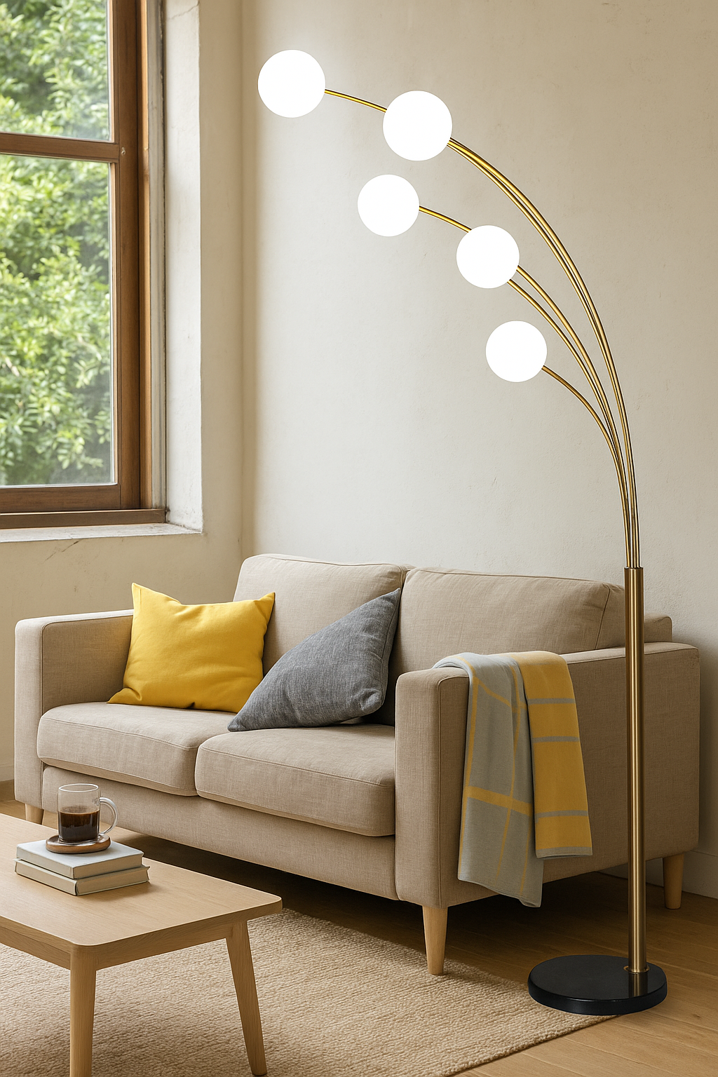 HDC HaloArc Minimalist Floor Lamp with Marble Side Table