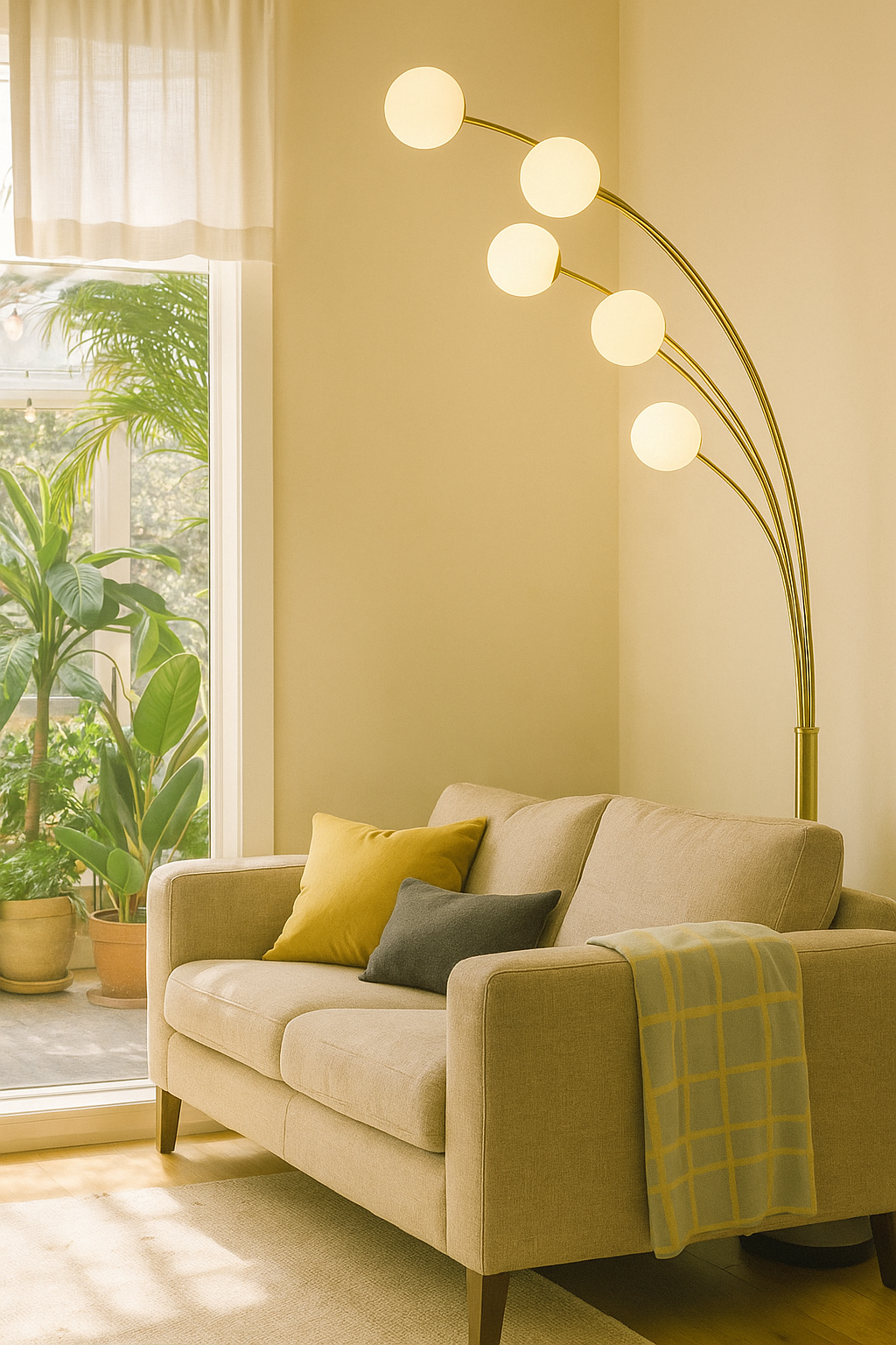 HDC HaloArc Minimalist Floor Lamp with Marble Side Table