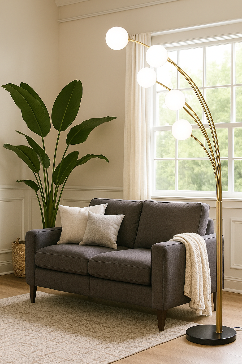 HDC HaloArc Minimalist Floor Lamp with Marble Side Table