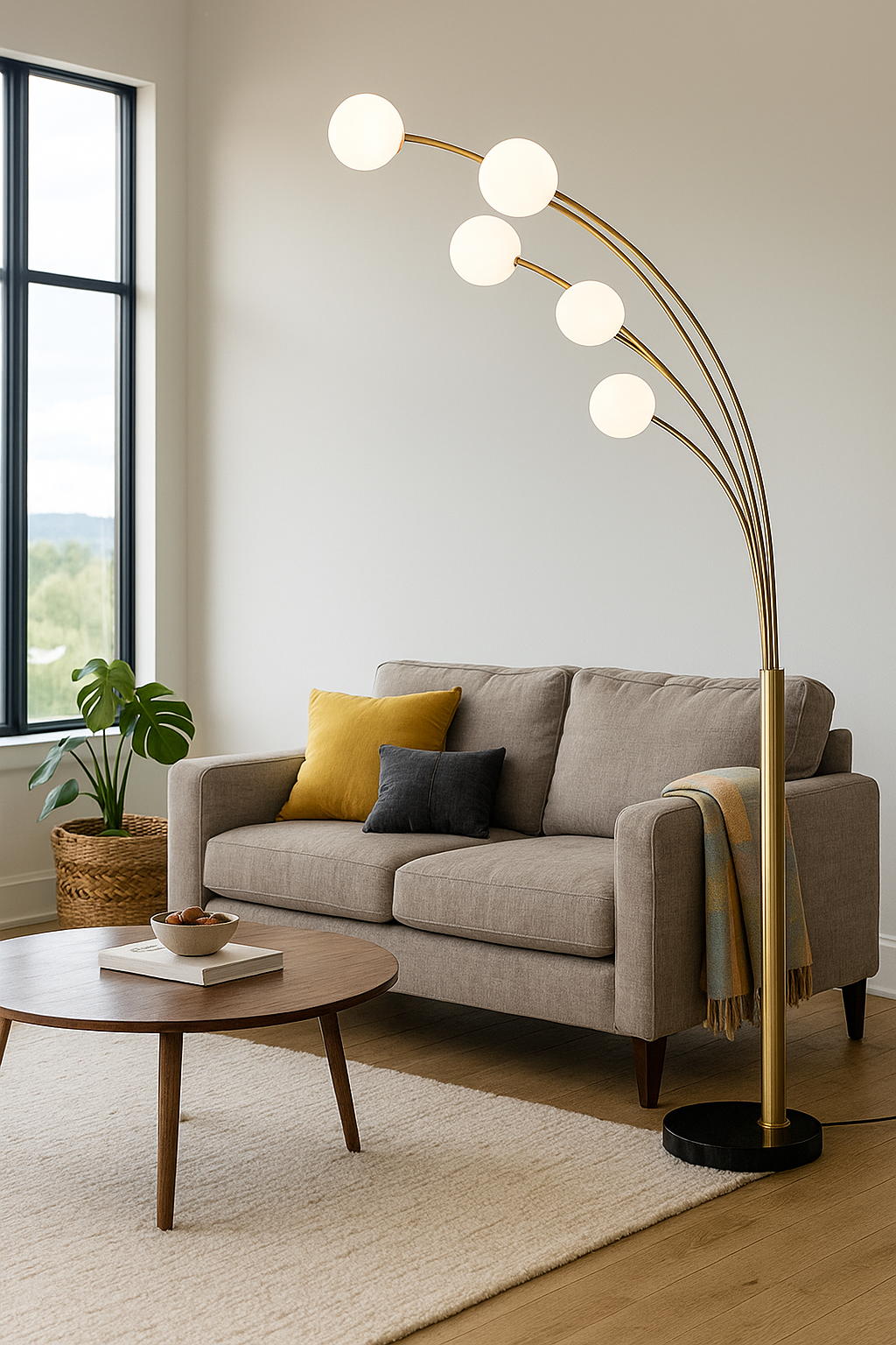 HDC HaloArc Minimalist Floor Lamp with Marble Side Table