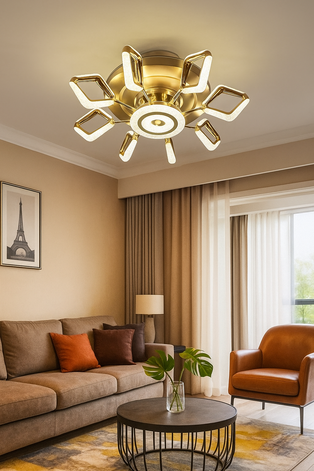 HDC Royale Radiance Crystal-Edge LED Chandelier Fan For Living Room