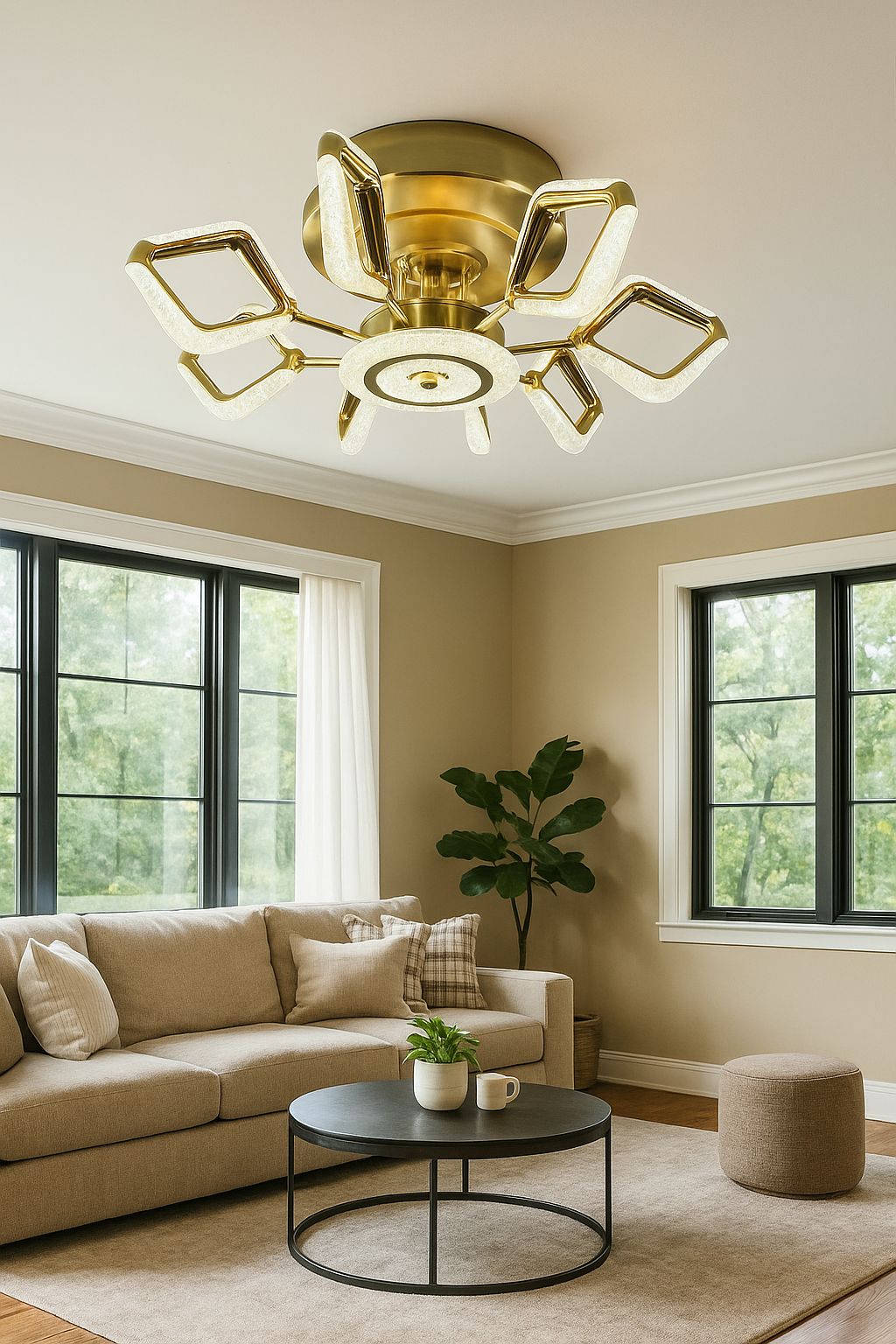 HDC Royale Radiance Crystal-Edge LED Chandelier Fan For Living Room