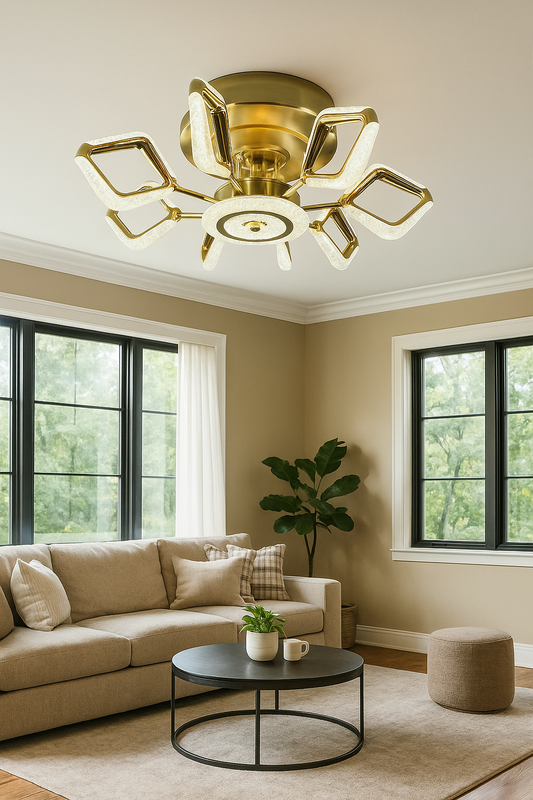 HDC Royale Radiance Crystal-Edge LED Chandelier Fan For Living Room