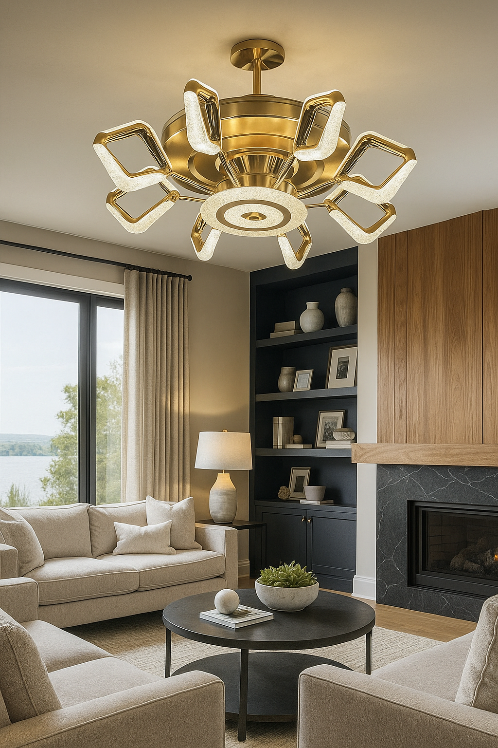 HDC Royale Radiance Crystal-Edge LED Chandelier Fan For Living Room