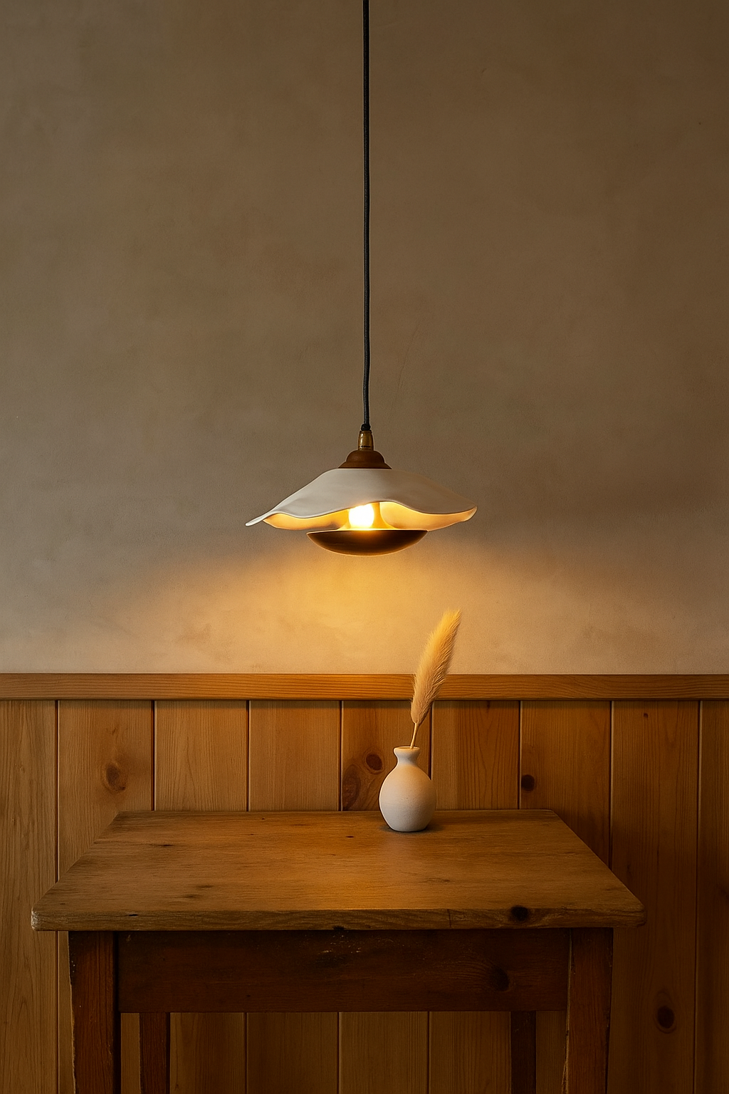 HDC Bloom Wave CeramicGolden & White Designer Ripple Shade Pendant Light