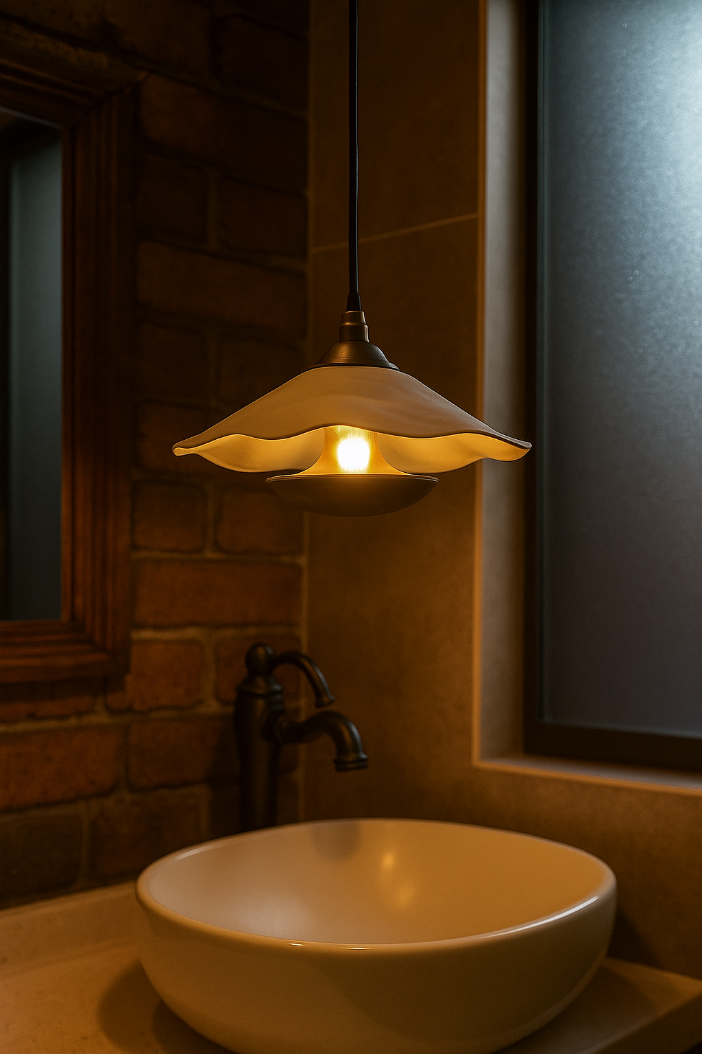 HDC Bloom Wave CeramicGolden & White Designer Ripple Shade Pendant Light