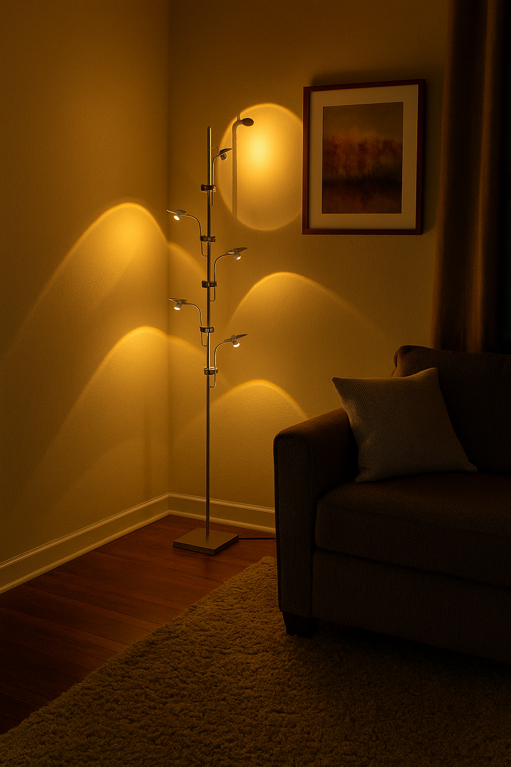 HDC AuroraWave Multi-Beam 5 Head Designer Chrome Standing LED Floor Lamp