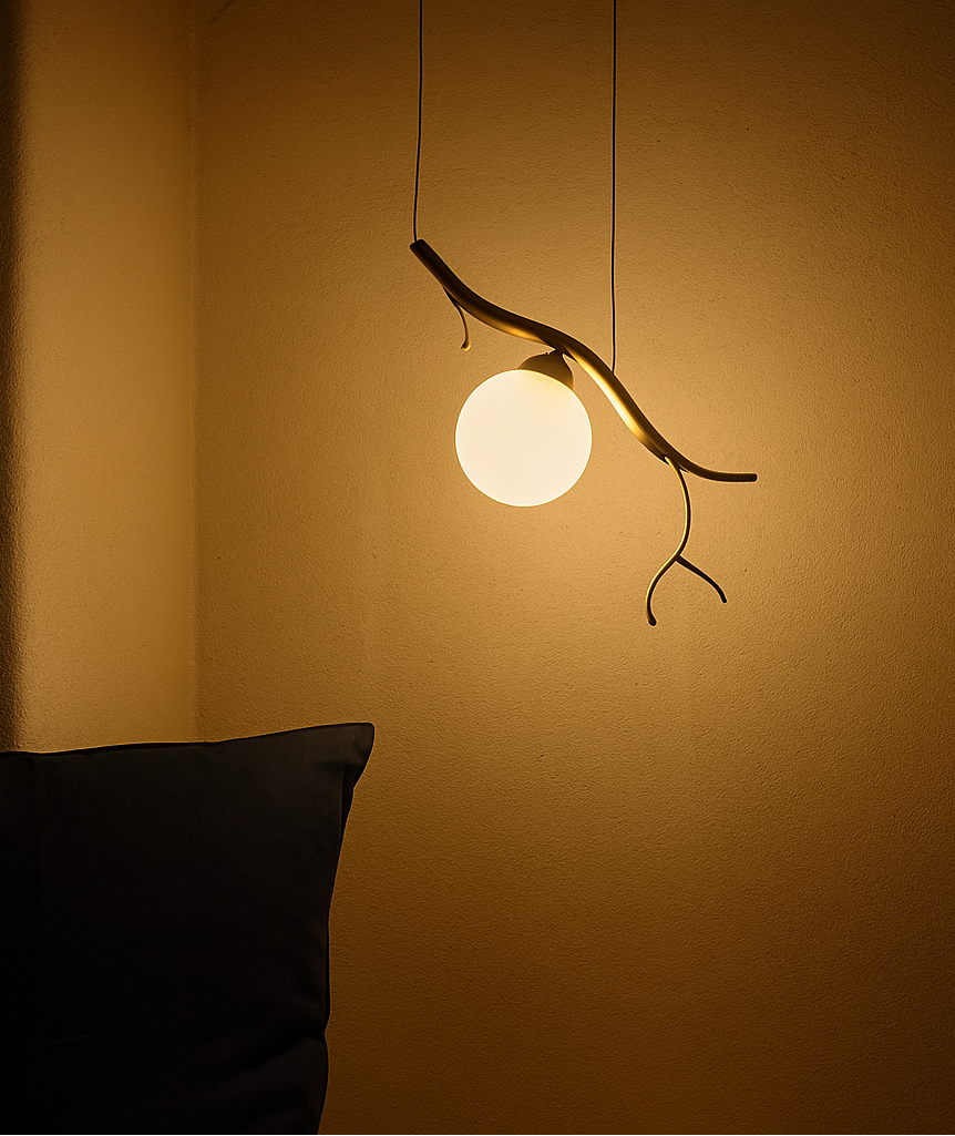 HDC Golden Branch Globe Pendant Artistic Nature Inspired Metal & Glass Hanging Light