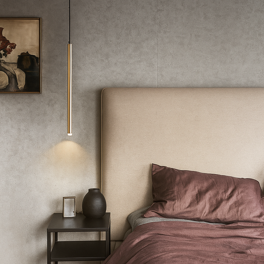 HDC Slim Gold Tube Modern Minimal Hanging LED Lamp for Bedside, Dining & Living Spaces