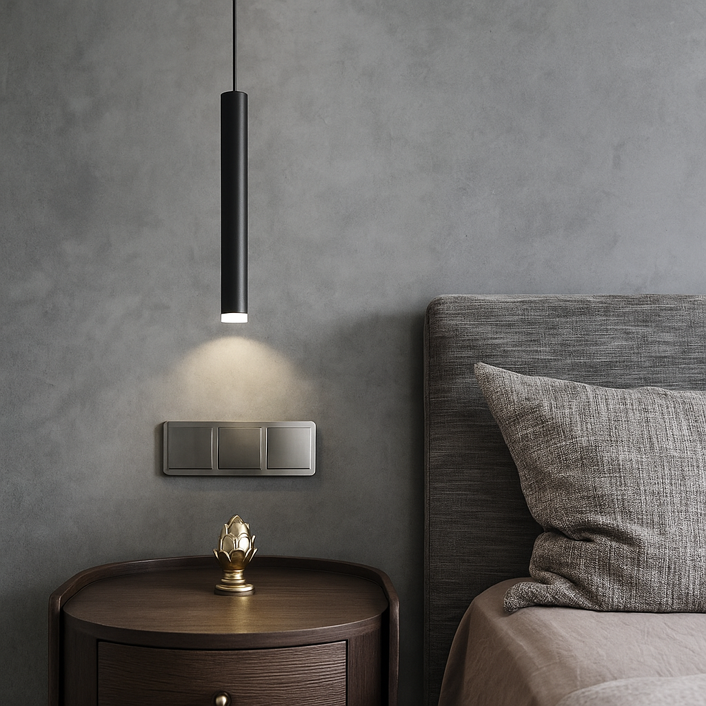 HDC Modern Slim Matte Black Downlight Cylindrical Pendant Light for Bedroom & Living Spaces