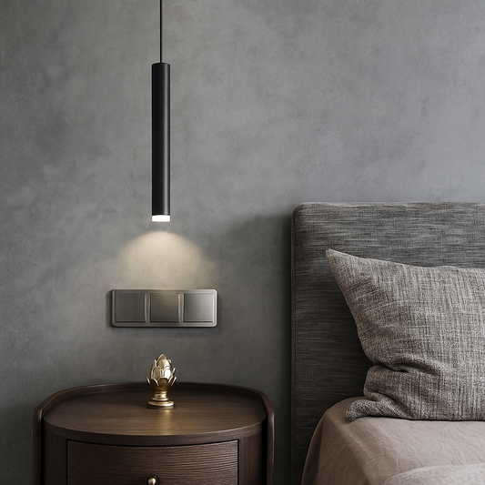 HDC Modern Slim Matte Black Downlight Cylindrical Pendant Light for Bedroom & Living Spaces