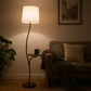 HDC Curved Floor Lamp with Integrated Side Table & White Fabric Shade For Living Room