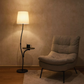 HDC Curved Floor Lamp with Integrated Side Table & White Fabric Shade For Living Room