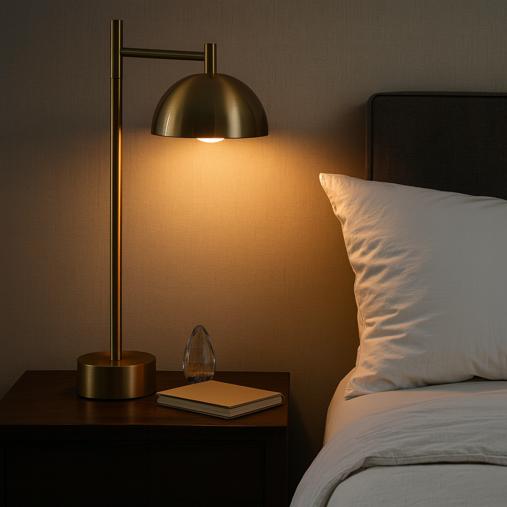 HDC Luxe Brushed Gold Modern Dome Table Lamp For Living Room, Study