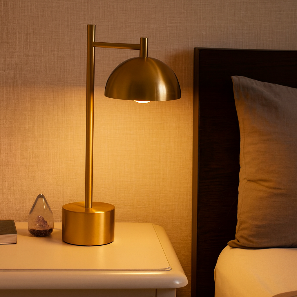 HDC Luxe Brushed Gold Modern Dome Table Lamp For Living Room, Study