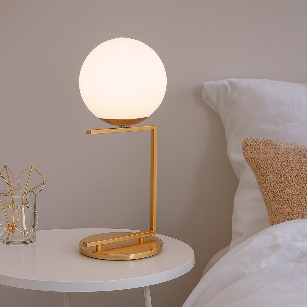 HDC Modern Gold Metal Frame & Frosted Glass Globe Table Lamp For Living Room