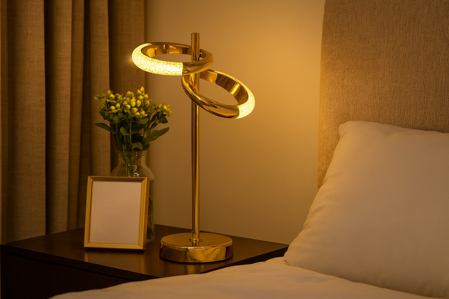 HDC Gold Finish Aurelia Twin-Orbit LED Luxury Table Lamp For Living Room