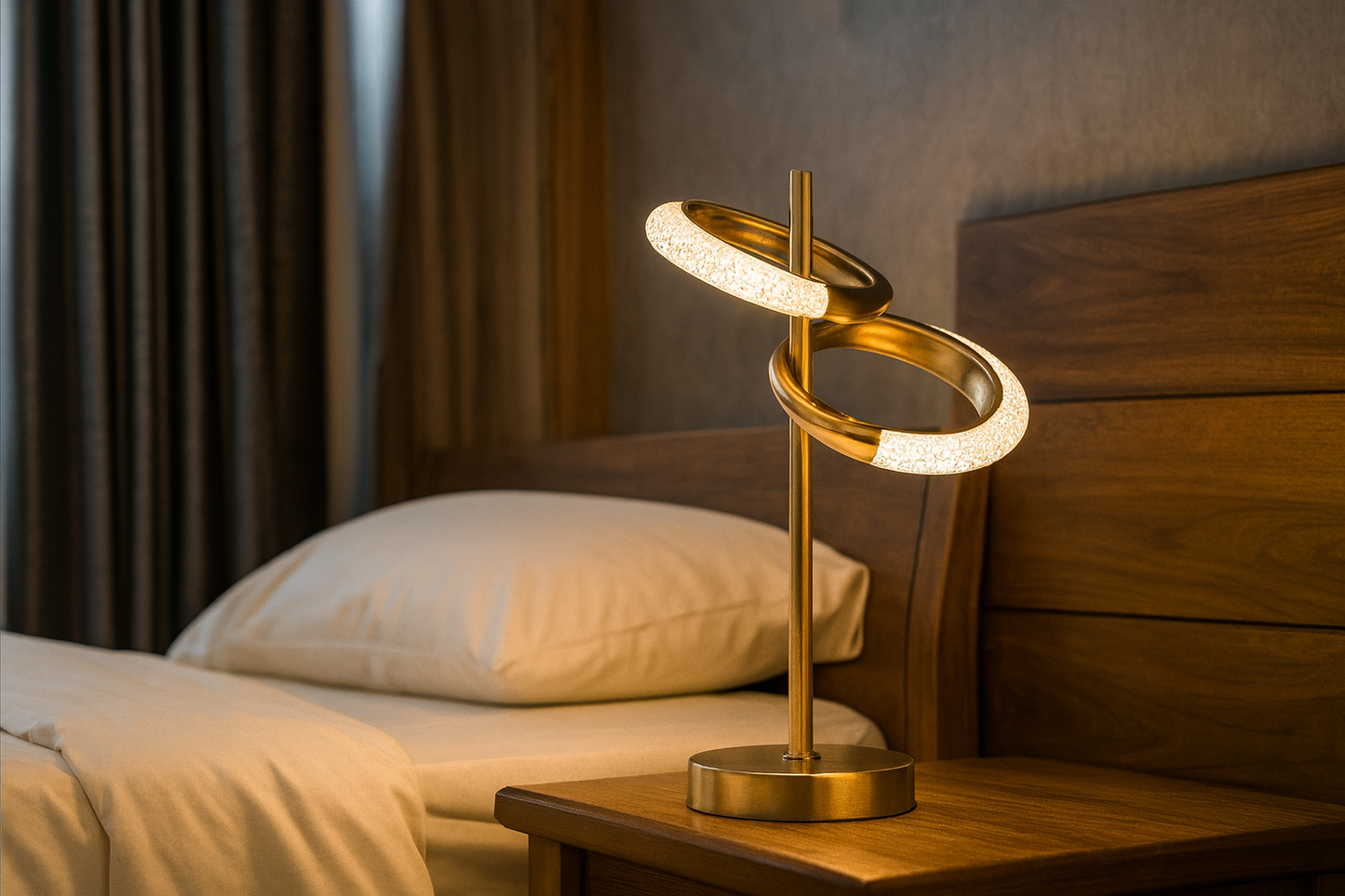 HDC Gold Finish Aurelia Twin-Orbit LED Luxury Table Lamp For Living Room
