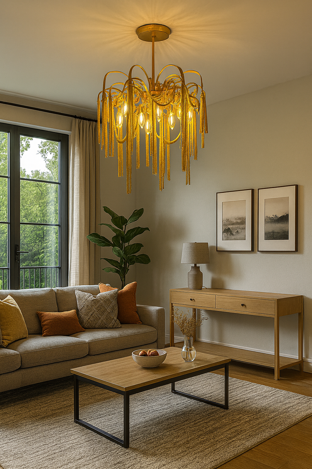 Hdc 800mm Light luxury modern chain tassel living room dining room chandelier villa lamps