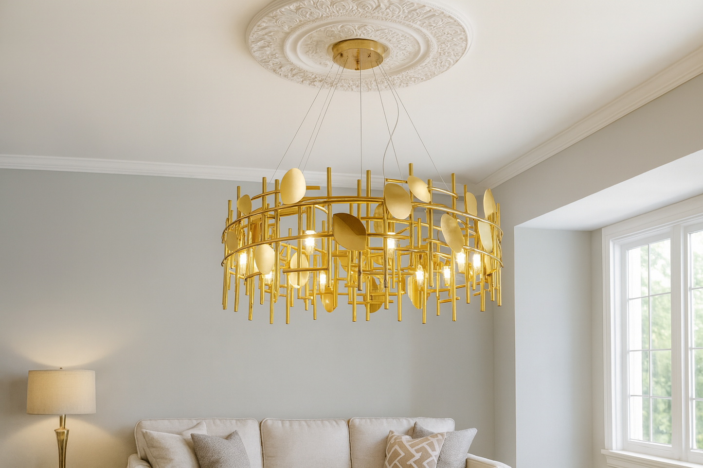HDC 800mm Gold Designer Artistic Metal Discs Premium Ceiling Chandelier For Dining & Living Room