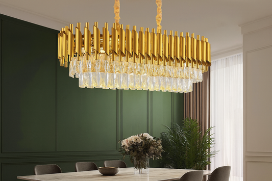 HDC 1200mm Gold Body with Layer Cut Crystal Drops Chandelier For Modern Dining & Living Room