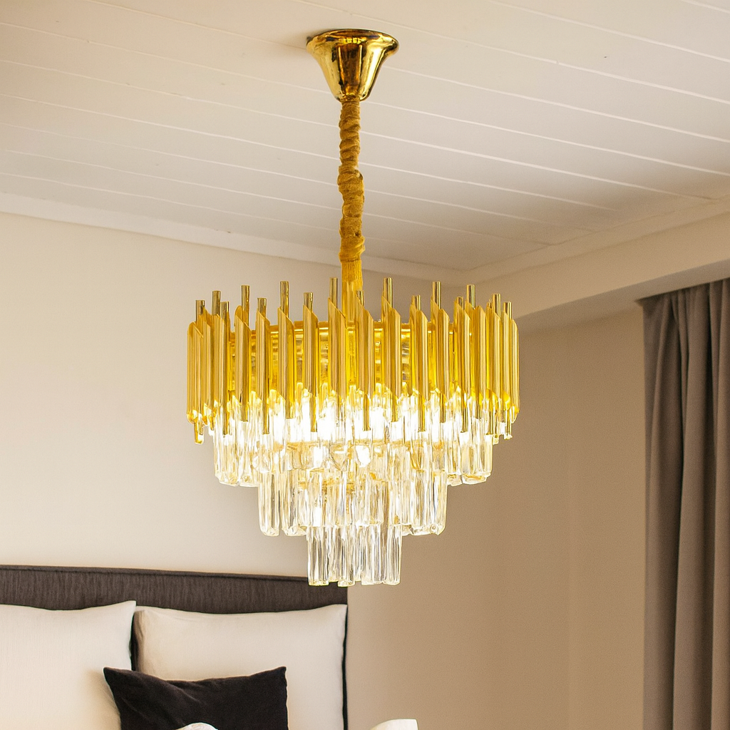 HDC 600mm Modern Premium Gold Frame with Multi-Layer Crystal Drop Chandelier for Living Room, Dining, Bedroom