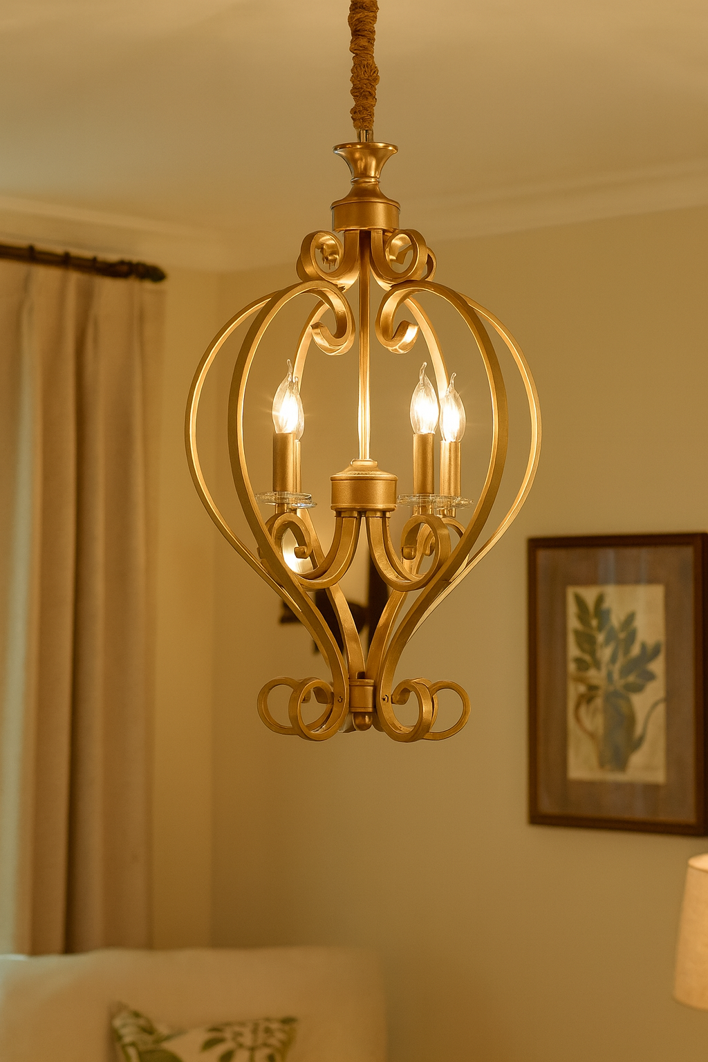 HDC 5-Light Imperial Gold Vintage Cage Chandelier For Bedrooms, Hallways & Living Rooms