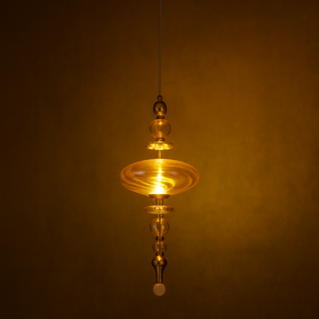 HDC Premium Amber Crystal Metal Glass Hanging Indoor Pendent Light Fixture