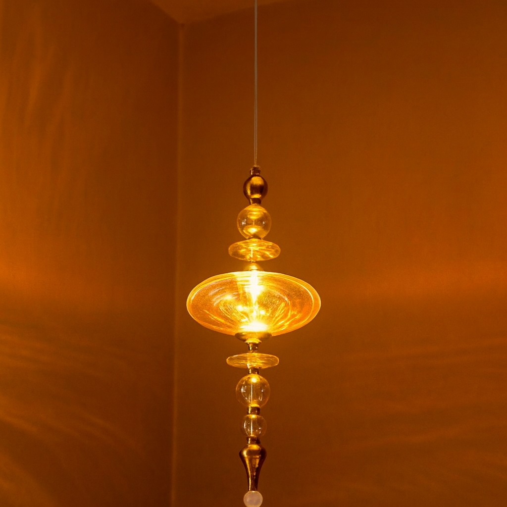 HDC Premium Amber Crystal Metal Glass Hanging Indoor Pendent Light Fixture