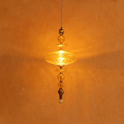 HDC Premium Amber Crystal Metal Glass Hanging Indoor Pendent Light Fixture