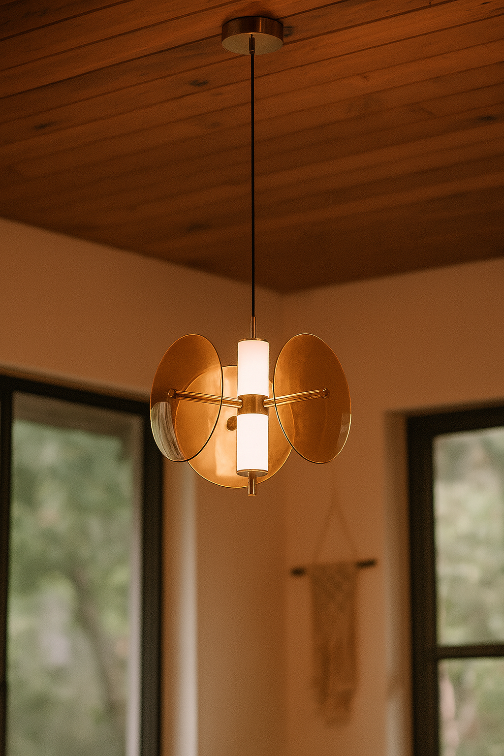 HDC Led 1 Light Tube Amber Glass Pendant Ceiling Lamp Light Fixture - Tricolor