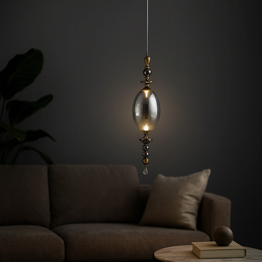 HDC Premium Metal Smoke Glass Hanging Pendant Light Indoor Crystal Smokey light Fixture