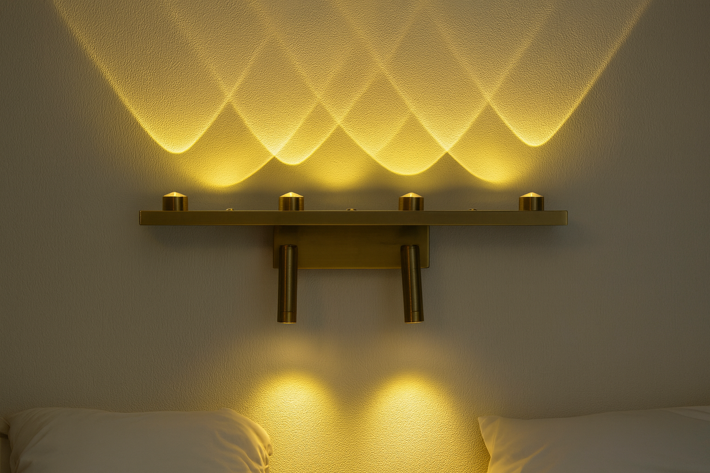 HDC 11W Modern Gold Linear LED Wall Light with Dual Adjustable Spot Heads for Living Room, Bedroom & Hallway