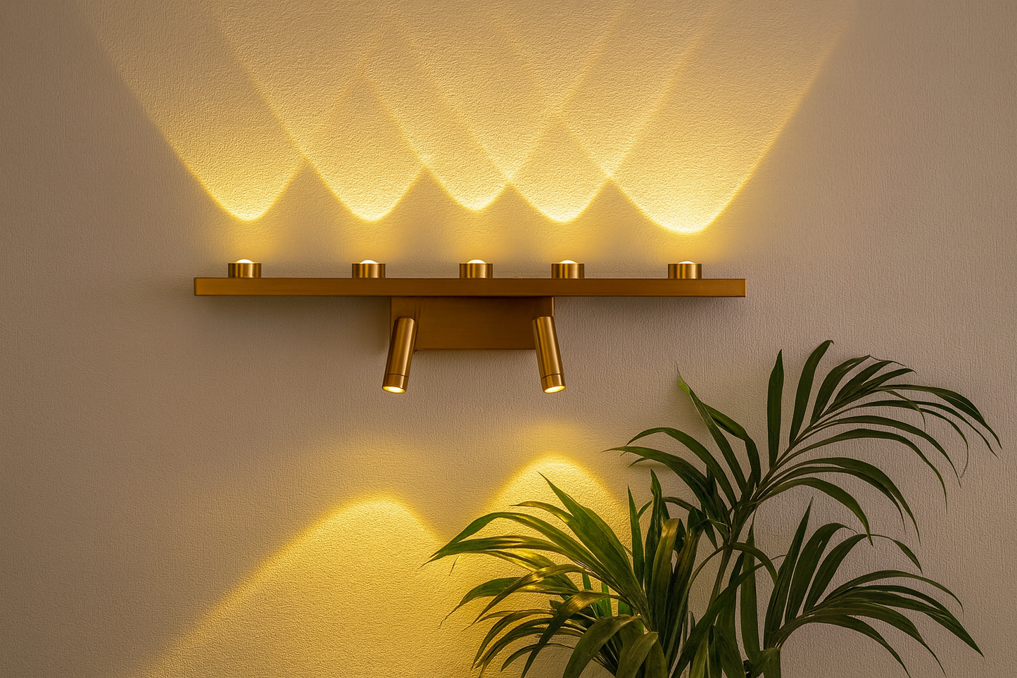 HDC 11W Modern Gold Linear LED Wall Light with Dual Adjustable Spot Heads for Living Room, Bedroom & Hallway