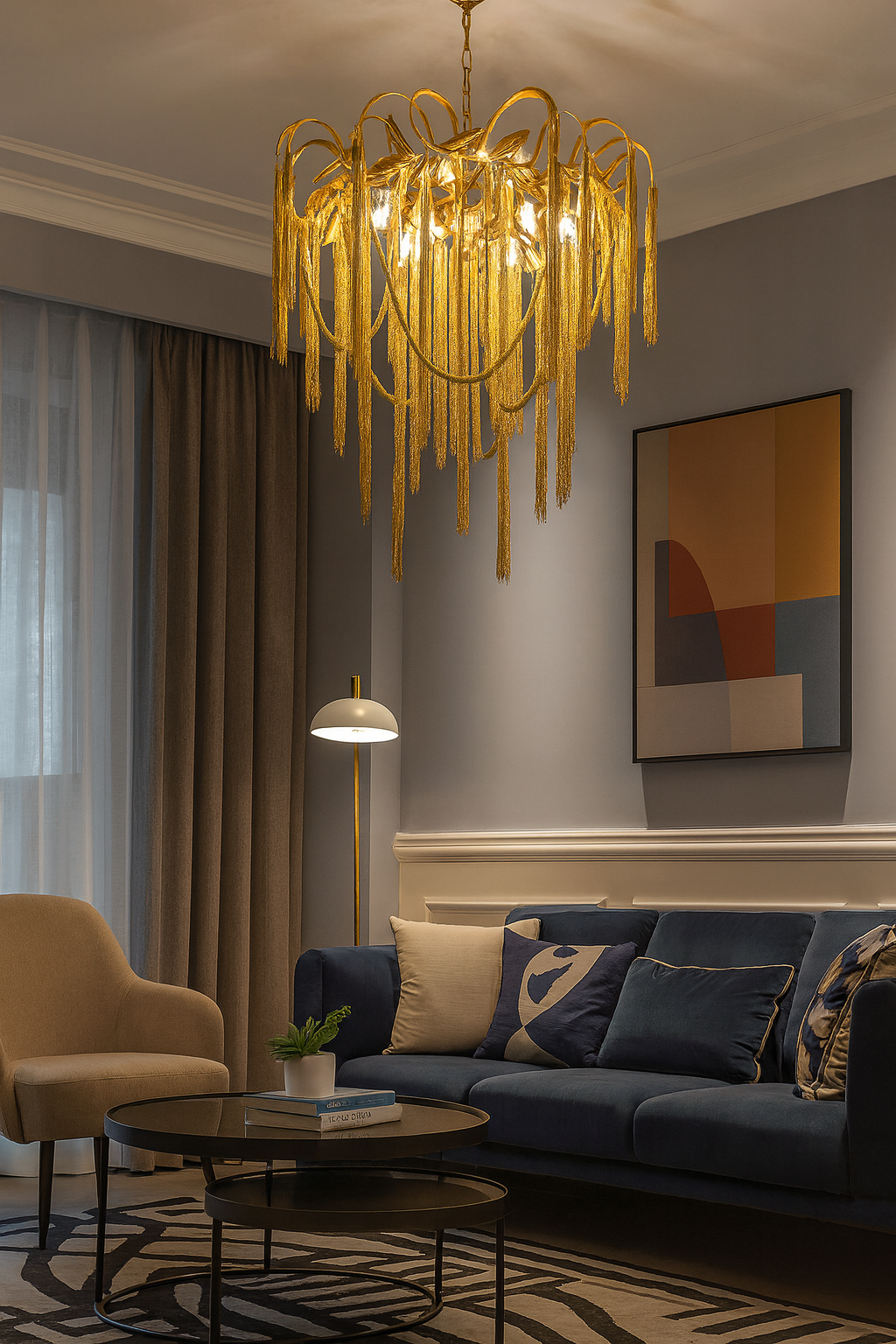 Hdc 600/800mm Light luxury modern chain tassel living room dining room chandelier villa lamps