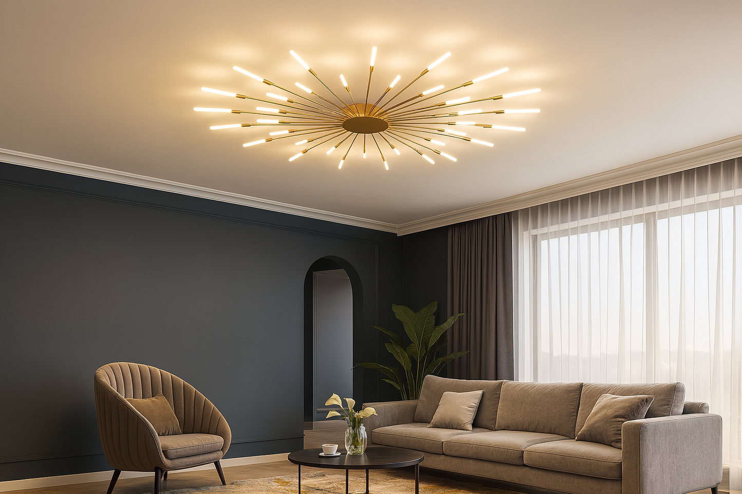 HDC 28 Lights Gold Body Acrylic Led Chandelier Ring For Living Room Lamp - Warm White