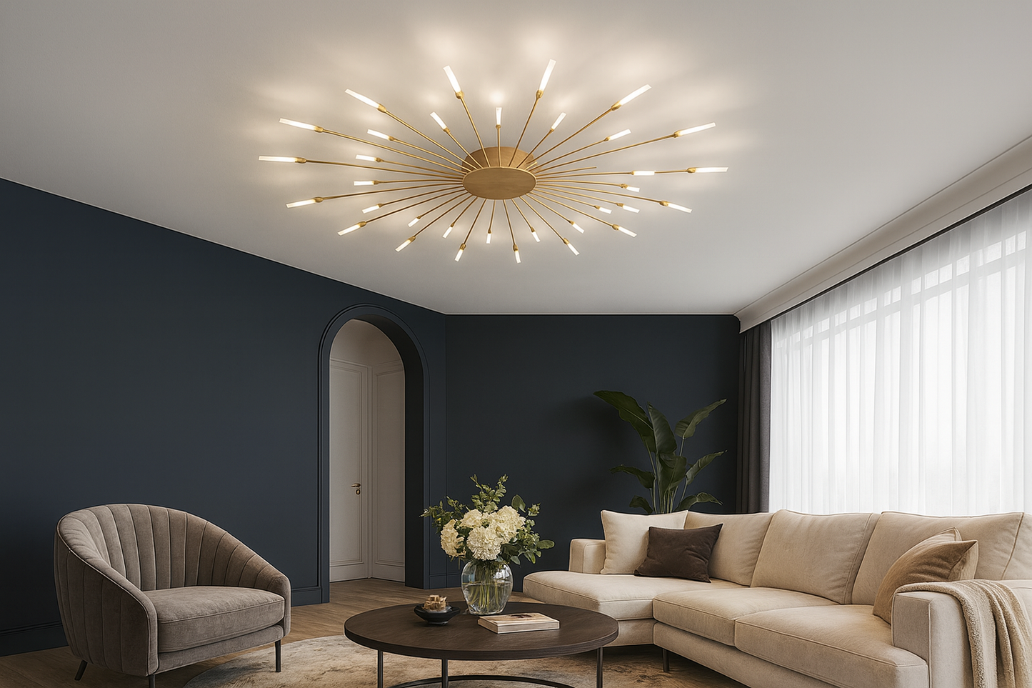 HDC 28 Lights Gold Body Acrylic Led Chandelier Ring For Living Room Lamp - Warm White