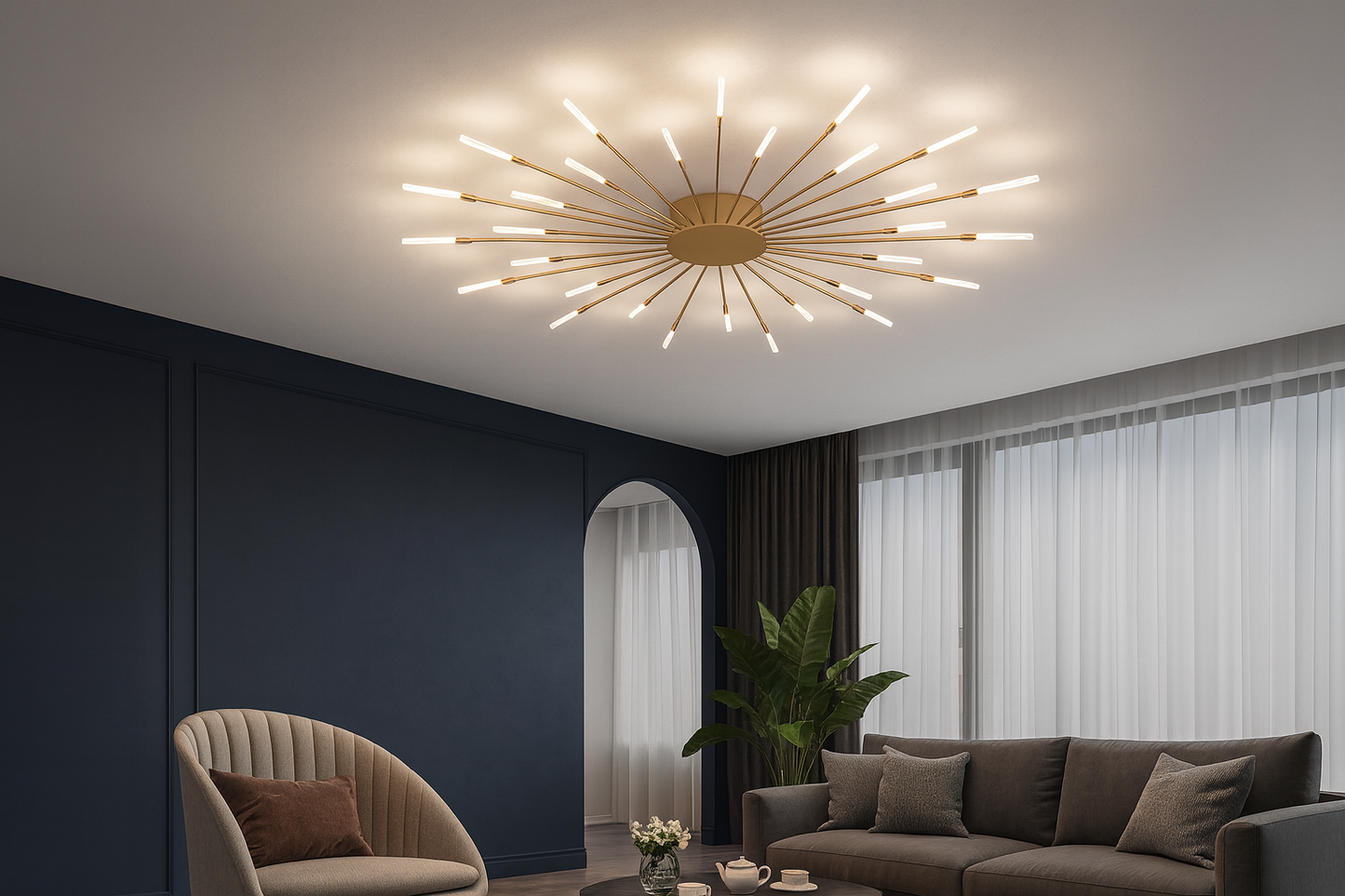 HDC 28 Lights Gold Body Acrylic Led Chandelier Ring For Living Room Lamp - Warm White