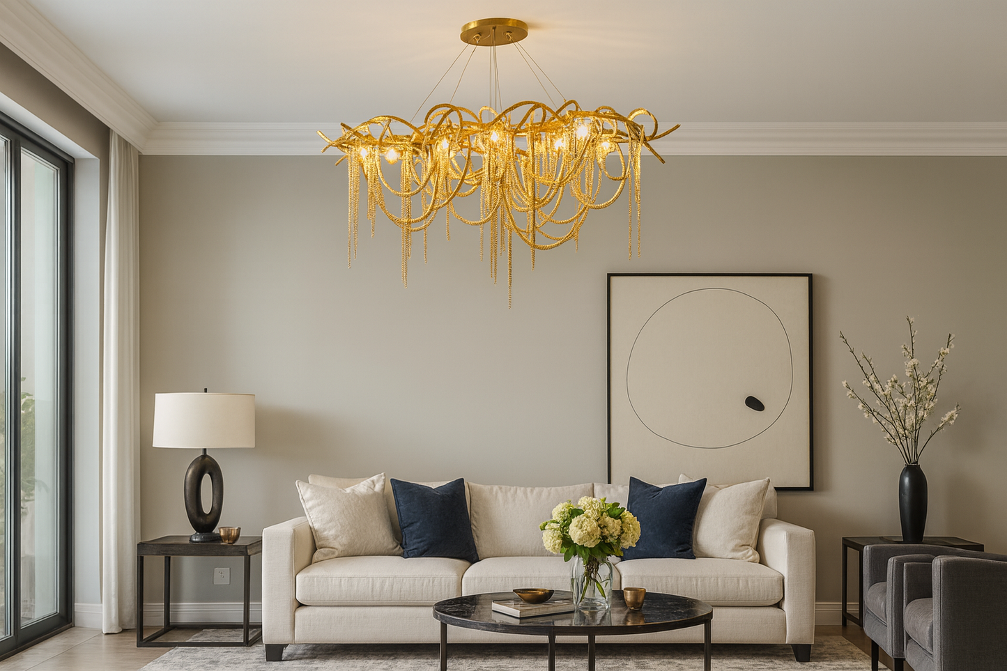 Hdc 1200mm Light luxury modern chain tassel living room dining room chandelier villa lamps