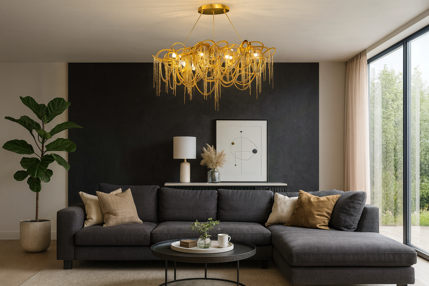 Hdc 1200mm Light luxury modern chain tassel living room dining room chandelier villa lamps